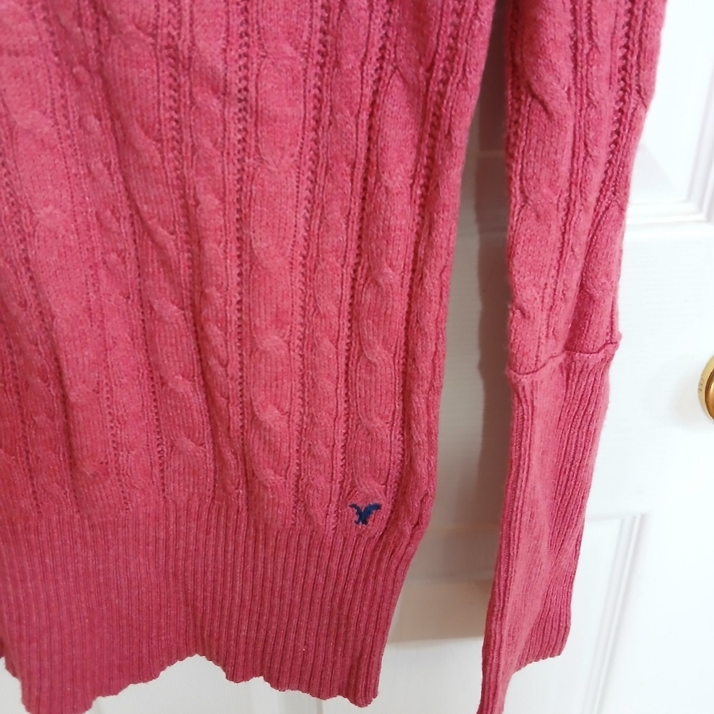 American Eagle Y2K V Neck Cable Knit Sweater Preppy Academia Cotton Large Casual - Picture 4 of 9